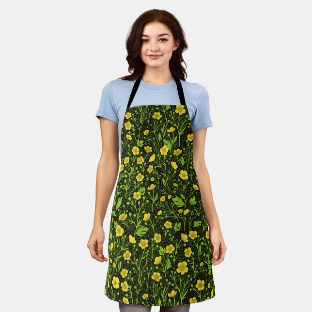Buttercups on black apron (Worn)