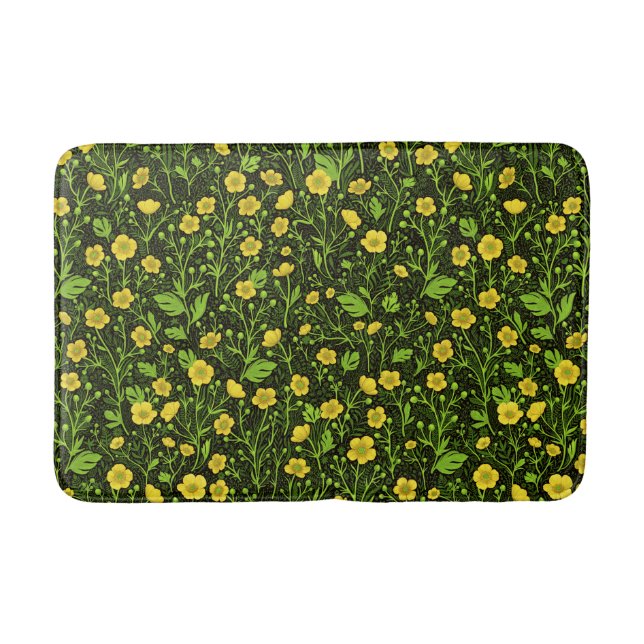 Buttercups on black bath mat (Front)