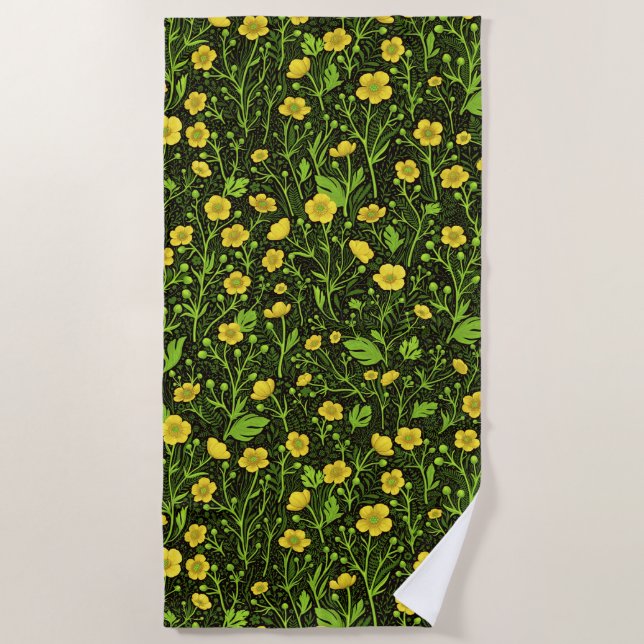 Buttercups on black beach towel (Front)