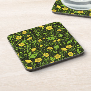 Buttercups on black coaster