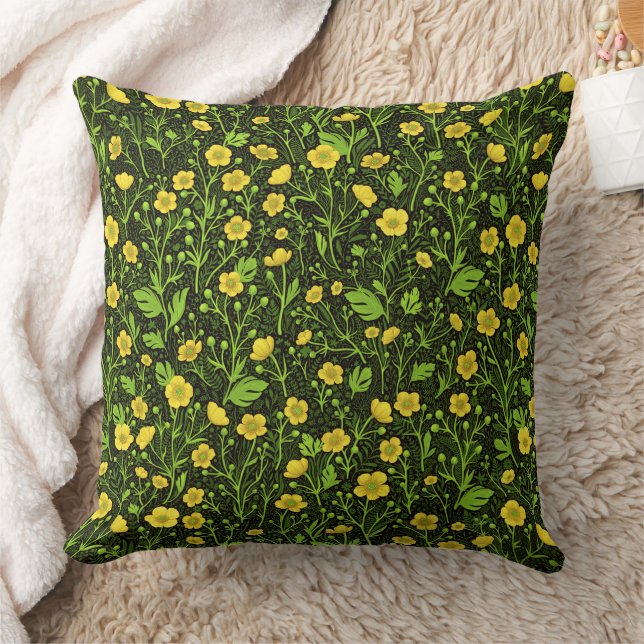 Buttercups on black cushion (Blanket)
