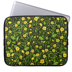 Buttercups on black laptop sleeve