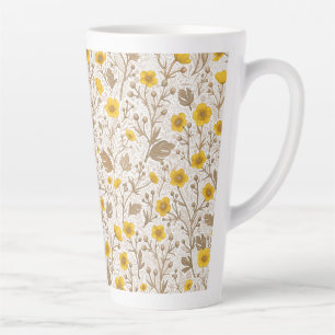 Buttercups on black latte mug