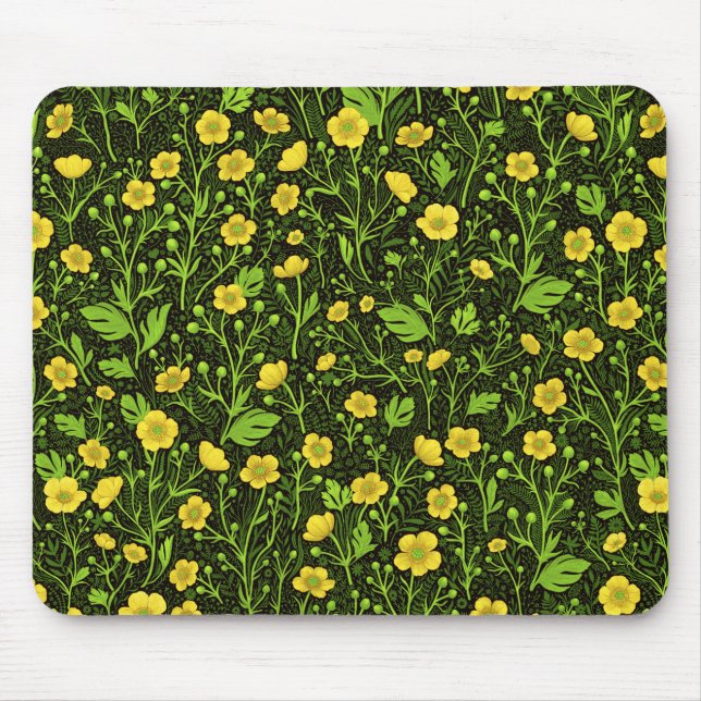 Buttercups on black mouse pad (Front)