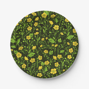 Buttercups on black paper plate