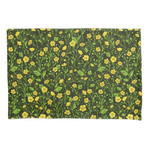 Buttercups on black pillowcase