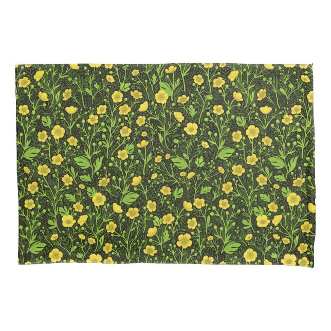 Buttercups on black pillowcase (Front-Left)