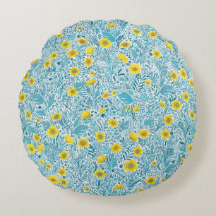 Buttercups on black round cushion