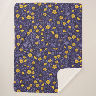 Buttercups on black sherpa blanket