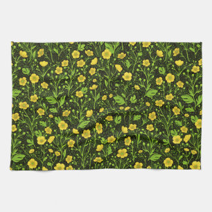 Buttercups on black tea towel