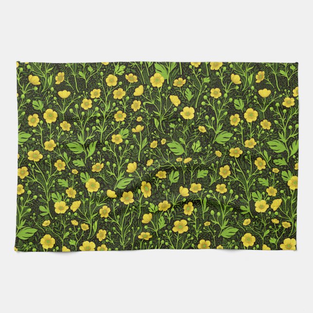 Buttercups on black tea towel (Horizontal)