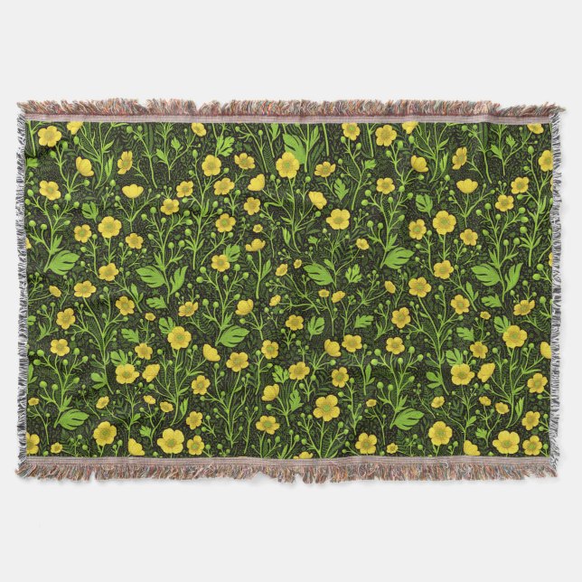 Buttercups on black throw blanket (Front)