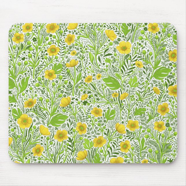 Buttercups on white mouse pad (Front)