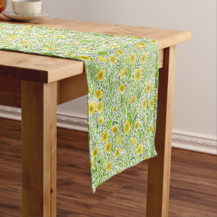 Buttercups on white short table runner