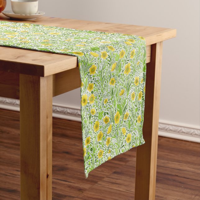 Buttercups on white short table runner (In Situ)