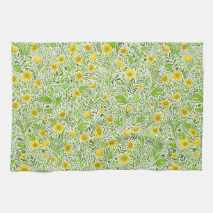 Buttercups on white tea towel