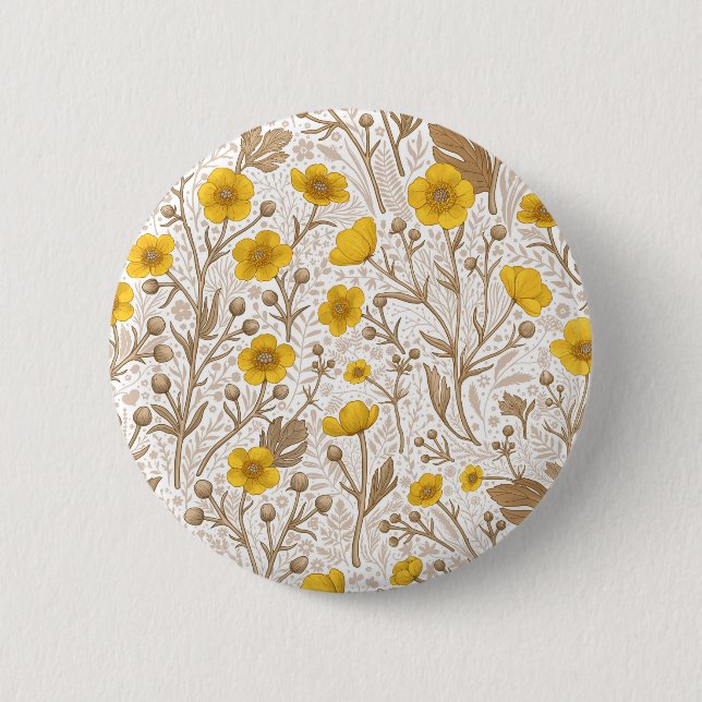 Buttercups, yellow and brown 6 cm round badge (Front)