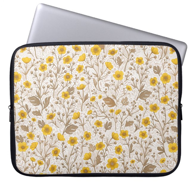Buttercups, yellow and brown laptop sleeve (Front)