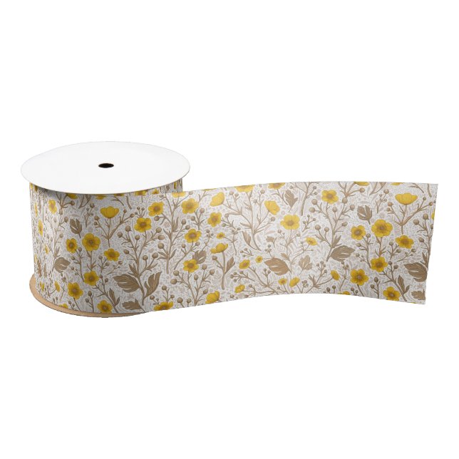 Buttercups, yellow and brown satin ribbon (Spool)