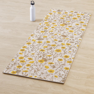 Buttercups, yellow and brown yoga mat