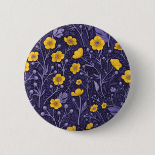 Buttercups, yellow and violet 6 cm round badge