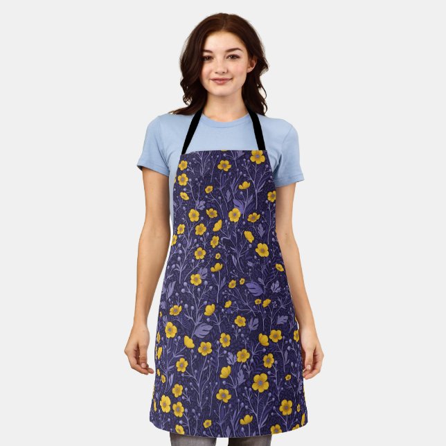 Buttercups, yellow and violet apron (Worn)