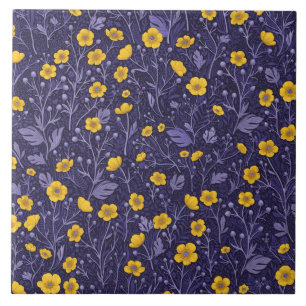 Buttercups, yellow and violet ceramic tile