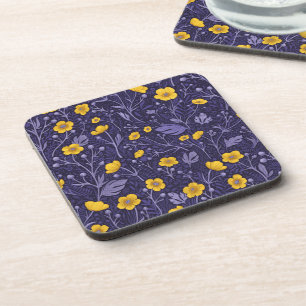 Buttercups, yellow and violet coaster