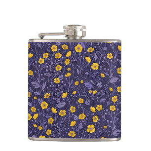 Buttercups, yellow and violet hip flask