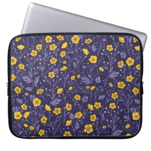Buttercups, yellow and violet laptop sleeve