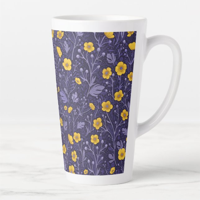Buttercups, yellow and violet latte mug (Right)