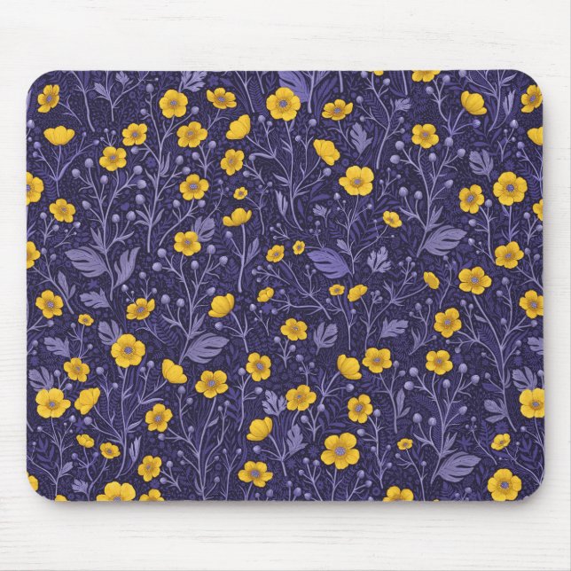 Buttercups, yellow and violet mouse pad (Front)