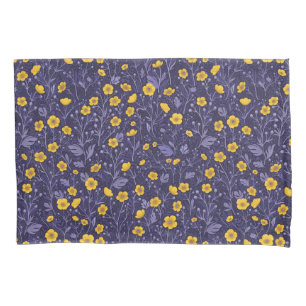 Buttercups, yellow and violet pillowcase