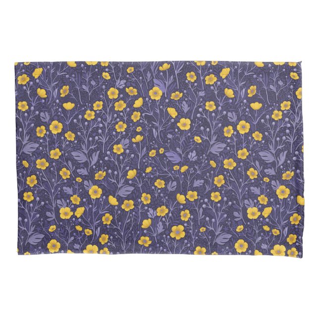 Buttercups, yellow and violet pillowcase (Front-Left)