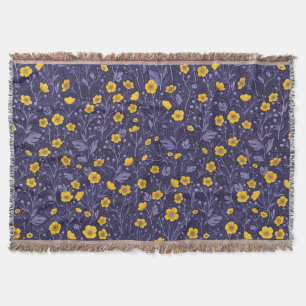 Buttercups, yellow and violet throw blanket