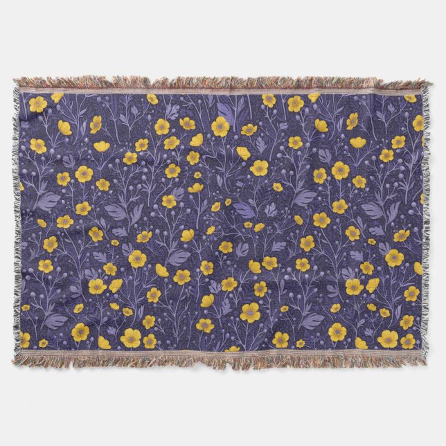 Buttercups, yellow and violet throw blanket (Front)