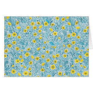 Buttercups, yellow, blue and white