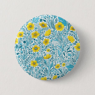Buttercups, yellow, blue and white 6 cm round badge