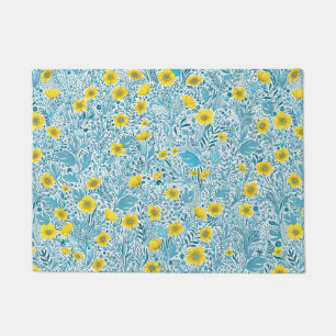 Buttercups, yellow, blue and white doormat