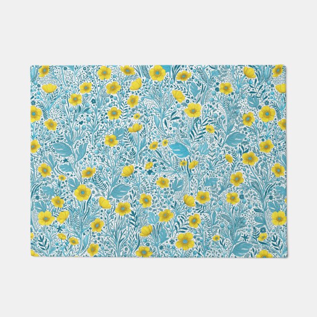 Buttercups, yellow, blue and white doormat (Front)