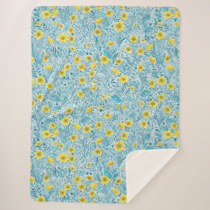 Buttercups, yellow, blue and white sherpa blanket