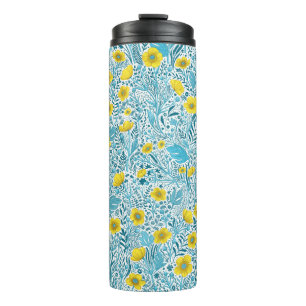 Buttercups, yellow, blue and white thermal tumbler