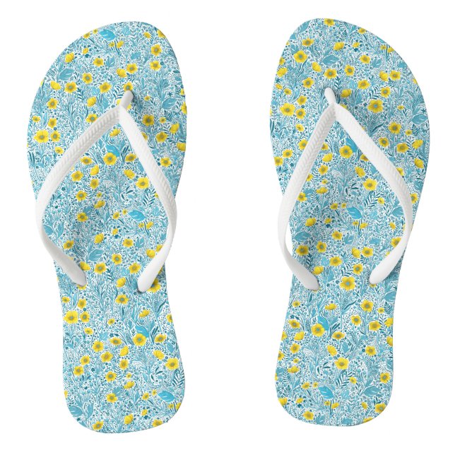 Buttercups, yellow, blue and white thongs (Footbed)