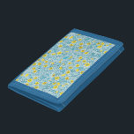 Buttercups, yellow, blue and white trifold wallet<br><div class="desc">Hand-painted pattern with foxes and buttercups</div>
