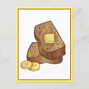 Buttered Banana Bread Loaf Slice Food Illustration Postcard