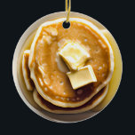 Buttered Pancakes Pun Christmas  Ceramic Ornament<br><div class="desc">Funny food pun Christmas holiday ornament. Funny quote,  "No one stacks up to you."  Buttered pancakes fun flirty ornament.</div>