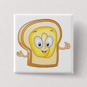 Buttered Toast Cartoon Character Happy Bread 15 Cm Square Badge