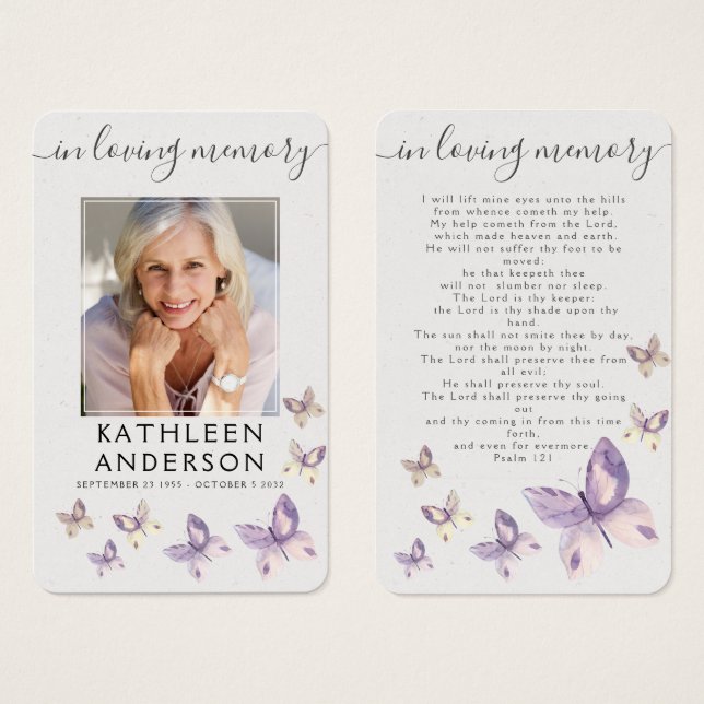 Butterfles Photo Funeral Memorial Prayer Card (Front & Back)