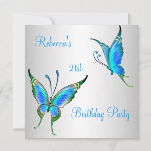 Butterflies 21st Birthday Party Blue White Invitation
