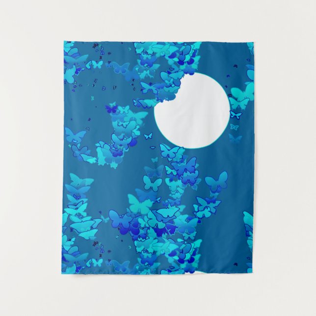 Butterflies Against a Blue Night Sky Moonscape Tapestry (Front)